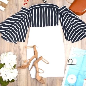 Venus strapless off shoulder striped dress